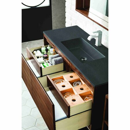 James Martin Vanities 47.3'' Single Vanity, Mid-Century Wlnt, Champagne Brass Base w/ Charcoal Black Composite Stone Top 805-V47.3-W-CB-CH
